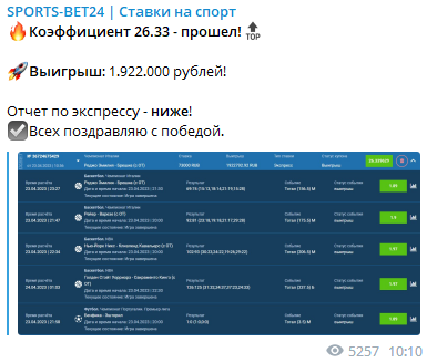 Пётр Пушкарёв отзывы про SPORTS-BET24 в Телеграм!