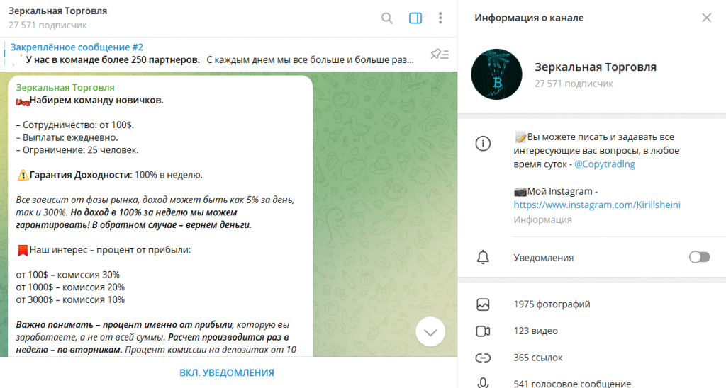 Зеркальная Торговля: честные отзывы и проверка ТГ-канала