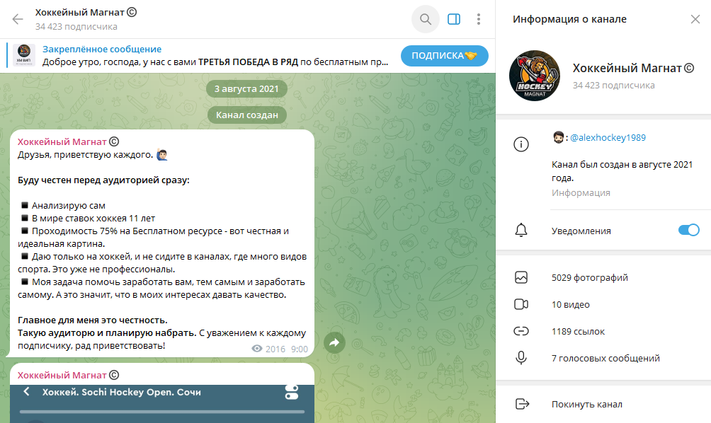 Телеграм канал Хоккейный Магнат детальный обзор, отзывы и жалобы