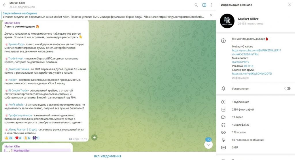 Телеграм канал Market Killer — анализ лохотрона и отзывы