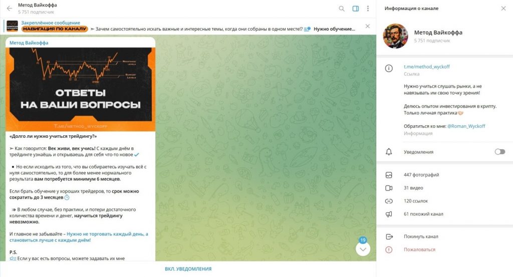 Телеграм канал Метод Вайкоффа кидает людей! Отзывы и проверка