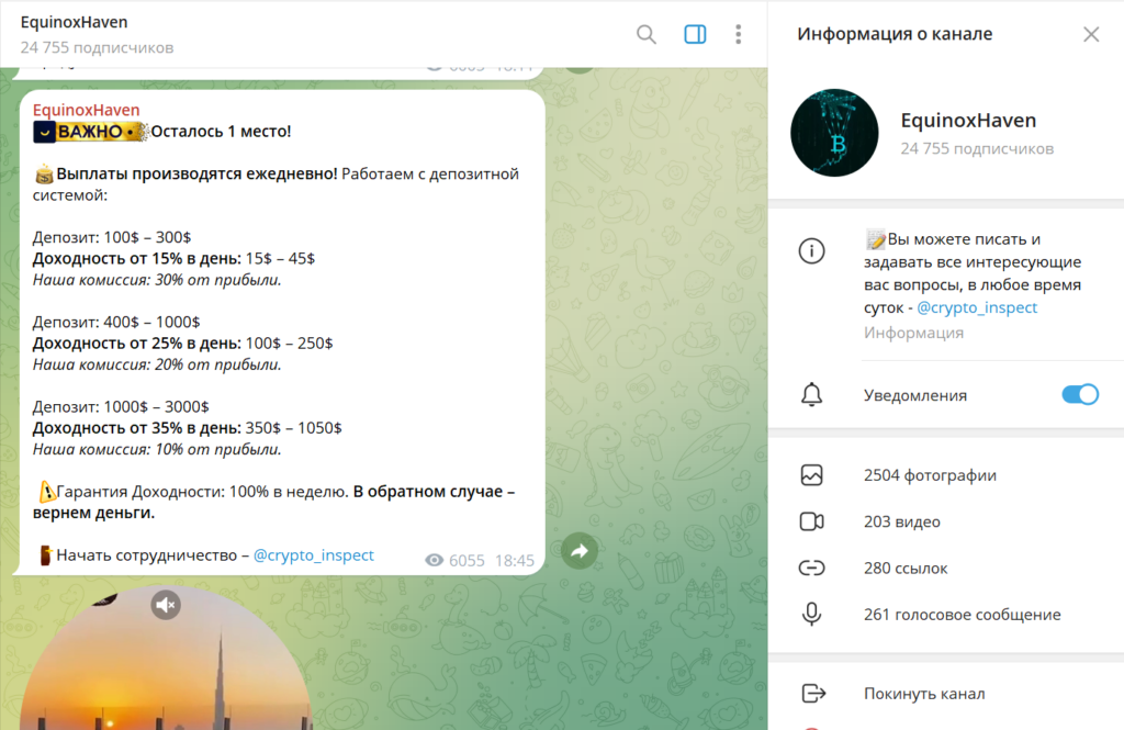 Телеграм канал EquinoxHaven обзор, реальные отзывы представителей аудитории