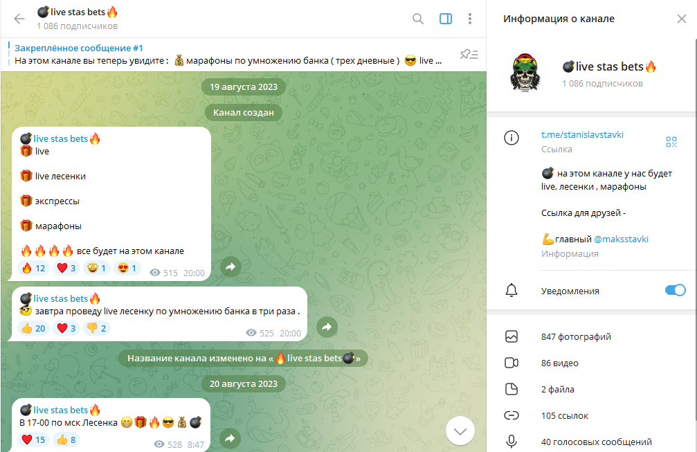 Телеграм канал live stas bets обзор, честные отзывы подписчиков