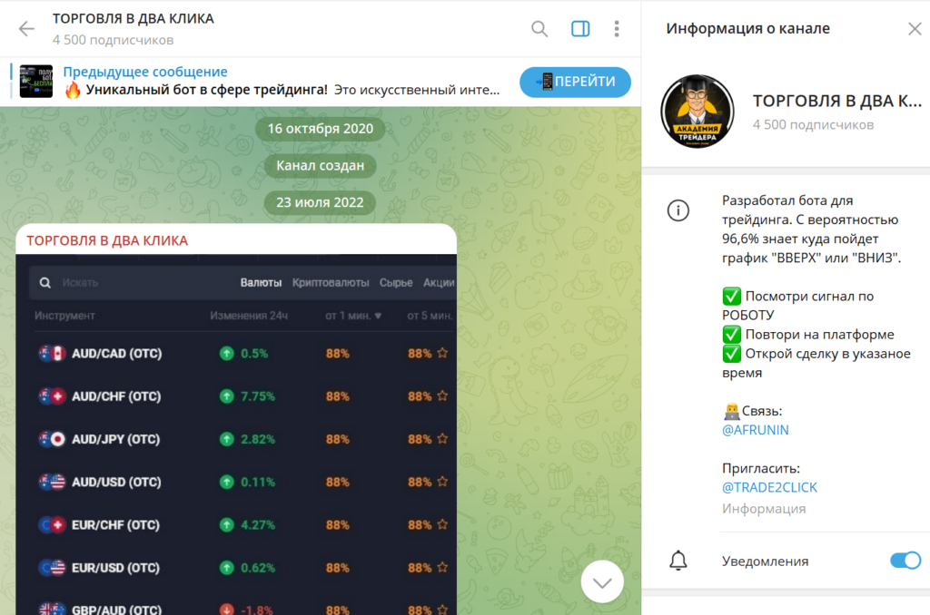 Телеграм канал ТОРГОВЛЯ В ДВА КЛИКА обзор, разоблачение аферы, отзывы