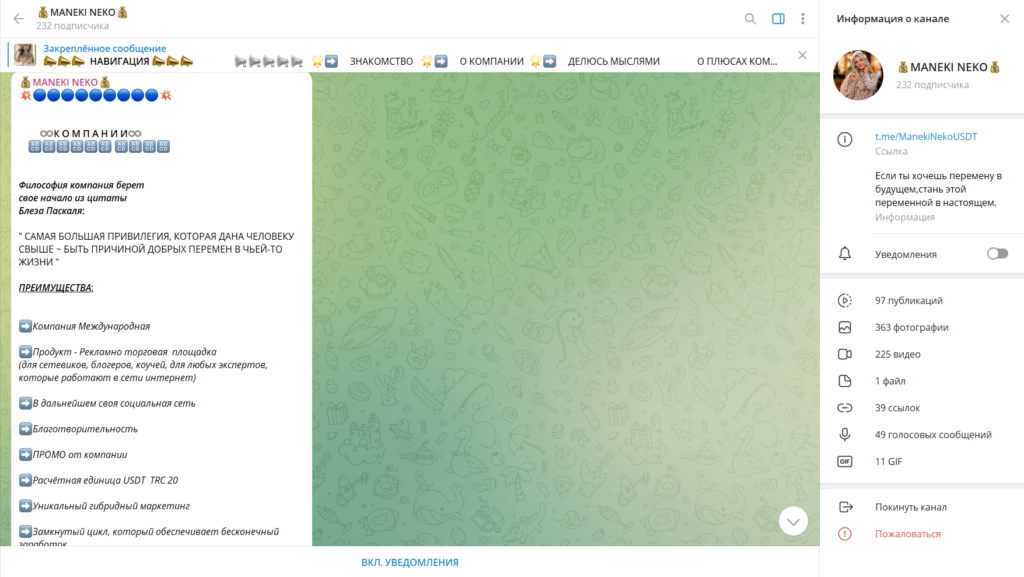 Отзыв на Телеграм MANEKI NEKO – всех обманут?