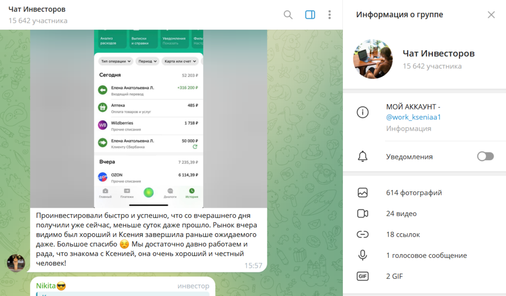 Телеграм Чат Инвесторов разоблачение админа, реальные отзывы