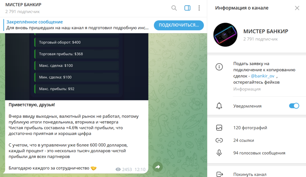Телеграм МИСТЕР БАНКИР проверка админа на честность, отзывы