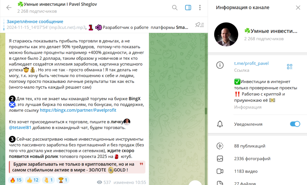 Телеграм Умные инвестиции I Pavel Sheglov разоблачение афериста, отзывы
