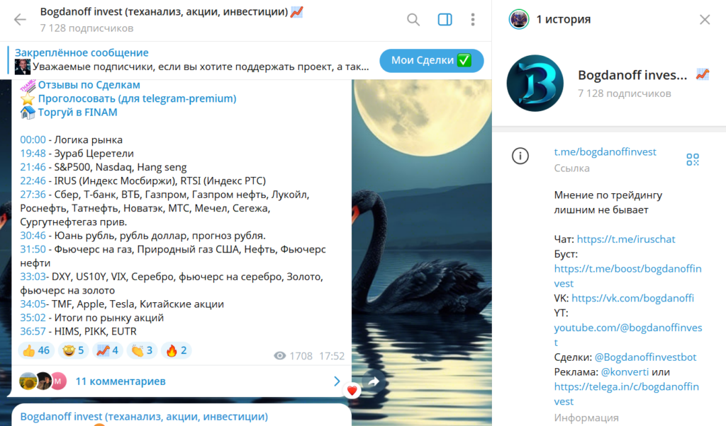 Телеграм Bogdanoff invest (теханализ, акции, инвестиции) обман или нет, отзывы о канале