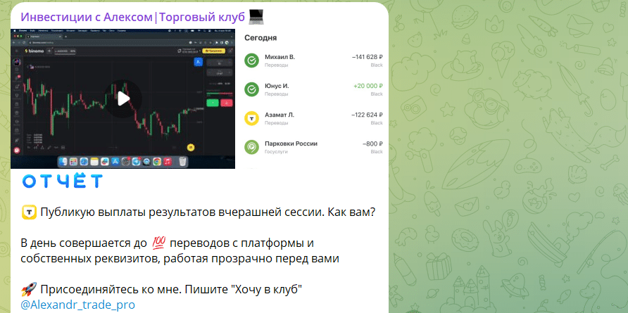 Телеграм Инвестиции с Алексом|Торговый клуб: отзывы и жалобы подписчиков!